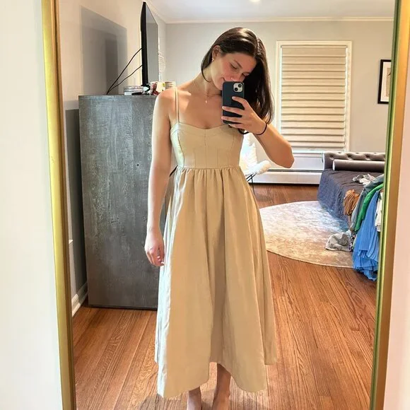 Moon River Size XS Mixed Fabric Beige Maxi Dress - Picture 1 of 6